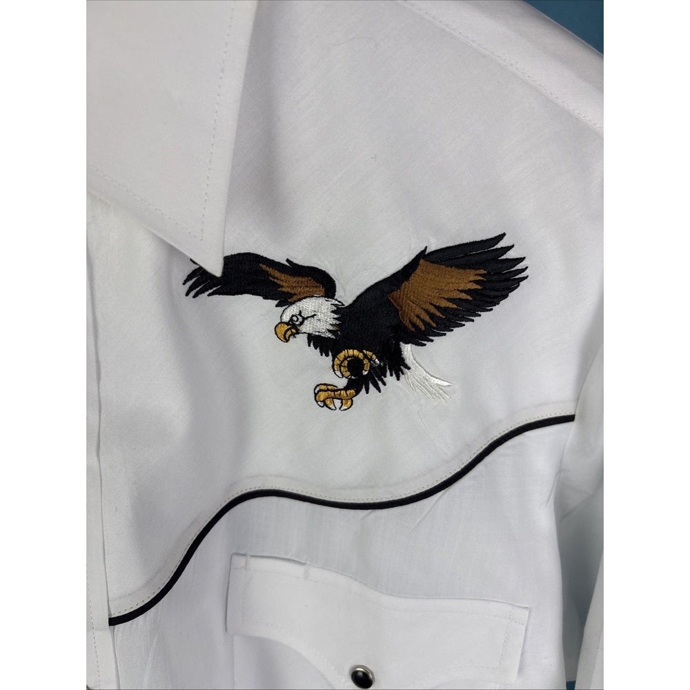 Ely Cattleman Shirt Mens Medium White Western Pearl Snap Embroidered Eagles USA - Picture 2 of 9